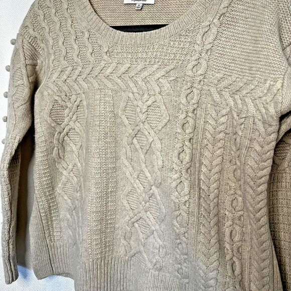 Madewell Beige Merino Wool Cable Knit Crew Neck Long Sleeve Pom Pullover Sweater - Picture 6 of 11